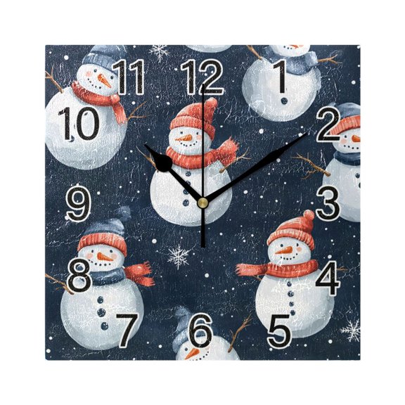 Ryvnso Christmas Snowman Snowflake Wall Clock Square Silent Non-Ticking Battery Operated 7.78"