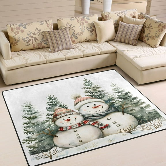 Ryvnso Christmas Snowman Trees Area Floor Rugs Soft Non-Slip Large Mats Nursery Carpets 63" x 48"