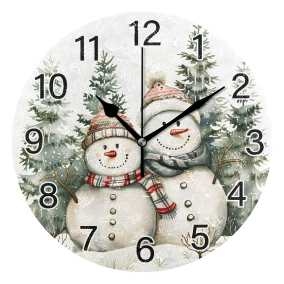 Ryvnso Christmas Snowman Trees Wall Clock Non Ticking Silent Kitchen Clock Battery Operated Clocks 10 inch