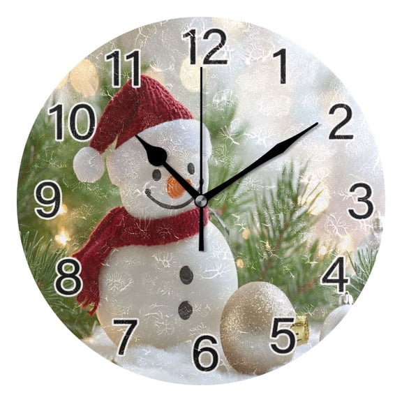 Ryvnso Christmas Snowman Wall Clock Non Ticking Silent Kitchen Clock Battery Operated Clocks 10 inch