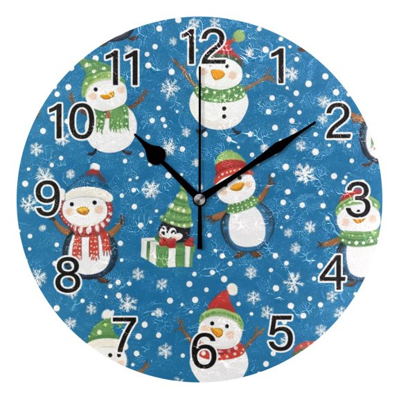 Ryvnso Christmas Snowman Wall Clock Non Ticking Silent Kitchen Clock Battery Operated Clocks 10 inch