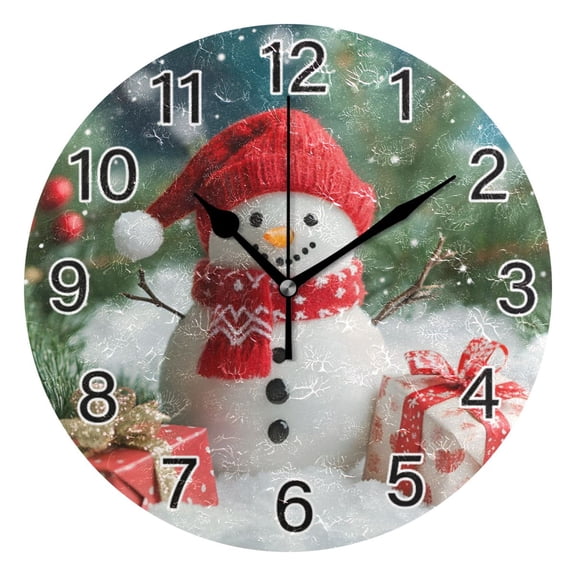 Ryvnso Christmas Snowman and Gifts Winter Wall Clock Non Ticking Silent Kitchen Clock Battery Operated Clocks 10 inch