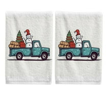 Ryvnso Christmas Snowman on Truck Hand Towels Set for Bathroom Cotton Face Towel Decorative 15.5x29.5 inch