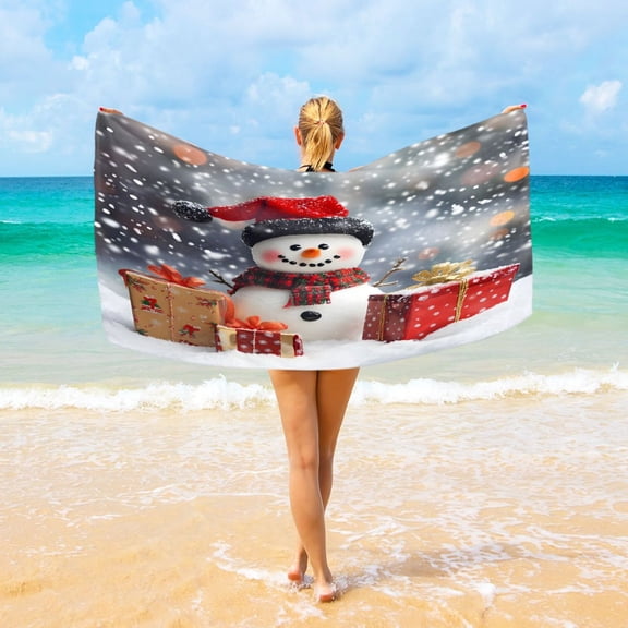 Ryvnso Christmas Snowman on Winter Oversized Beach Towel Microfiber Bath Blankets Swimming Fitness 37" x 74"