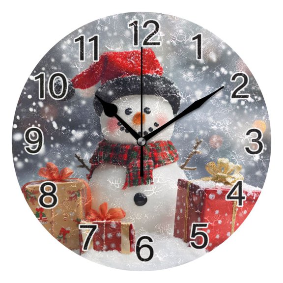 Ryvnso Christmas Snowman on Winter Wall Clock Non Ticking Silent Kitchen Clock Battery Operated Clocks 10 inch