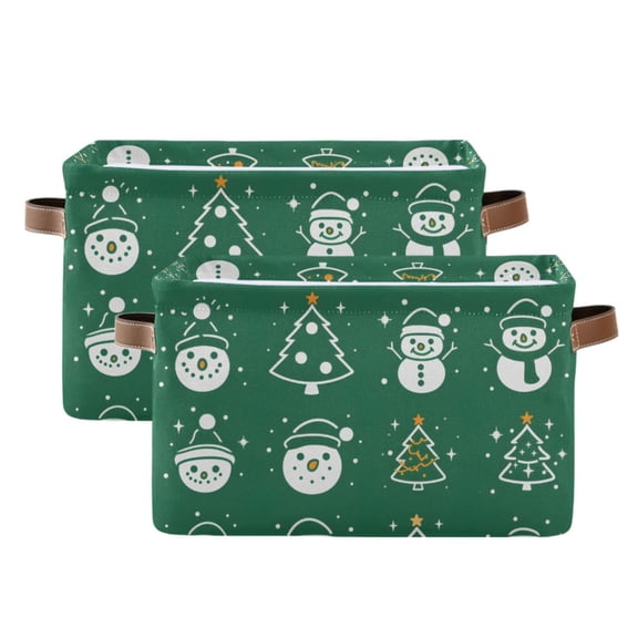 Ryvnso Christmas Snowmans Tree Storage Basket Large Bin Foldable Boxes Toys Organizer 14.2x10.2x8.3in 2 PCs