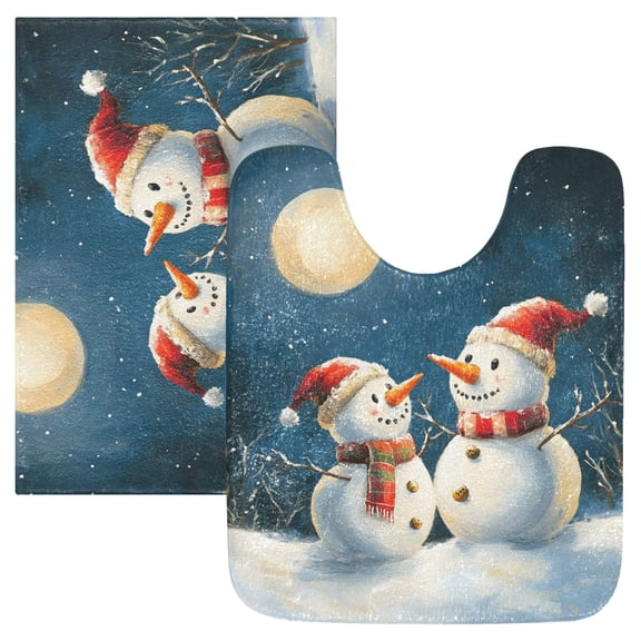 Ryvnso Christmas Snowmans and Moon Bathroom Shaggy Rugs Toilet Mat Soft Contour Rug