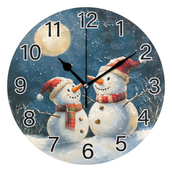 Ryvnso Christmas Snowmans and Moon Wall Clock Non Ticking Silent Kitchen Clock Battery Operated Clocks 10 inch