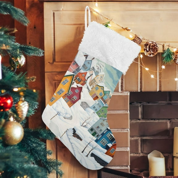 Ryvnso Christmas Stockings Buildings in Winter 17.7" Large Stocking Decoration 2 Pack