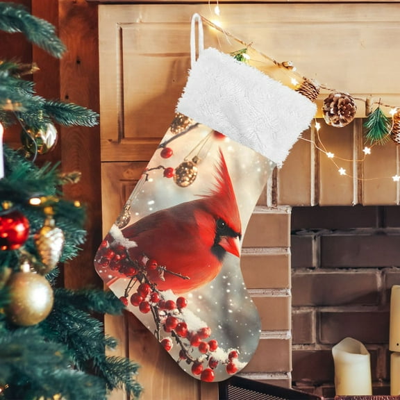 Ryvnso Christmas Stockings Cardinal on Berry Tree 17.7" Large Stocking Decoration 1 Pack