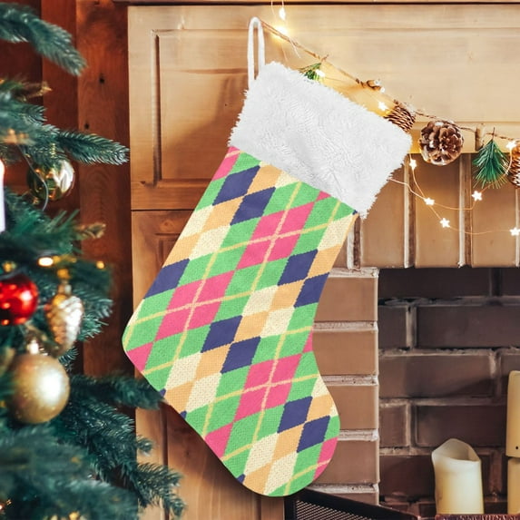 Ryvnso Christmas Stockings Checkered Grid 17.7" Large Stocking Decoration 2 Pack