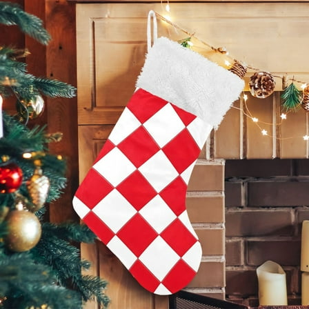 Ryvnso Christmas Stockings Checkered Grid-t9 17.7" Large Stocking Decoration 1 Pack