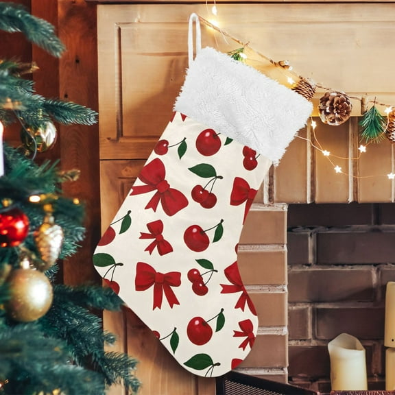 Ryvnso Christmas Stockings Cherry Fruits Bow 17.7" Large Stocking Decoration 1 Pack