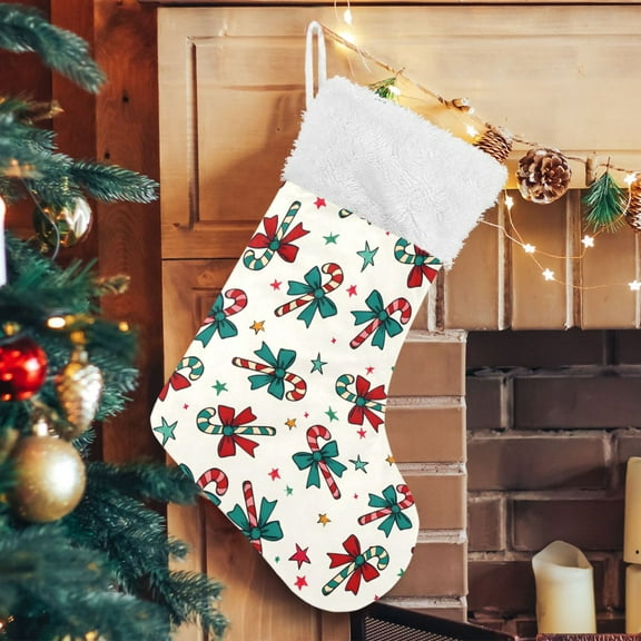 Ryvnso Christmas Stockings Christmas Candy Cane Bows 17.7" Large Stocking Decoration 1 Pack