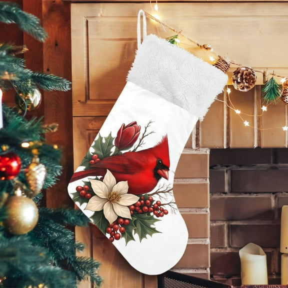 Ryvnso Christmas Stockings Christmas Cardinal Fir Berry 17.7" Large Stocking Decoration 1 Pack