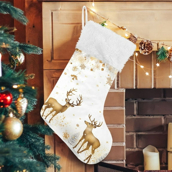 Ryvnso Christmas Stockings Christmas Deers Golden 17.7" Large Stocking Decoration 1 Pack