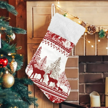 Ryvnso Christmas Stockings Christmas Deers and Trees 17.7" Large Stocking Decoration 1 Pack