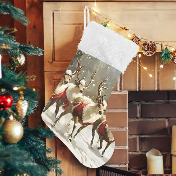 Ryvnso Christmas Stockings Christmas Deers on Winter 17.7" Large Stocking Decoration 2 Pack