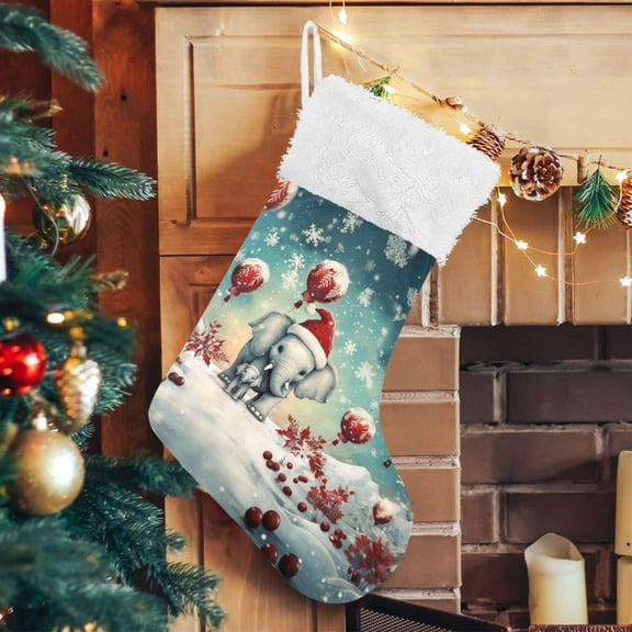 Ryvnso Christmas Stockings Christmas Elephant and Balls 17.7" Large Stocking Decoration 1 Pack