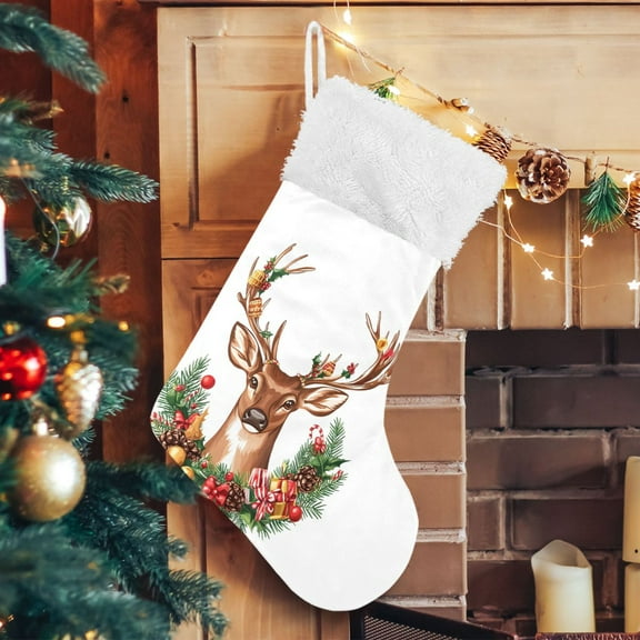 Ryvnso Christmas Stockings Christmas Elk Reindeer 17.7" Large Stocking Decoration 1 Pack