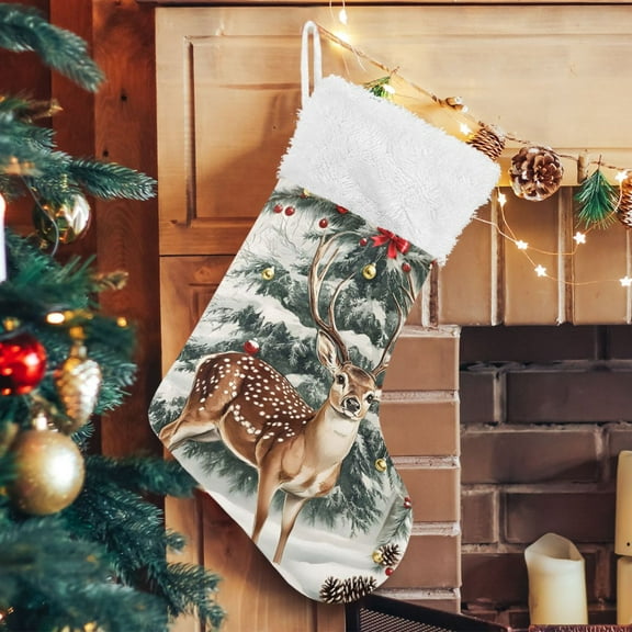 Ryvnso Christmas Stockings Christmas Reindeer Pine Cones 17.7" Large Stocking Decoration 1 Pack