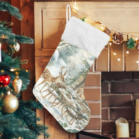 Ryvnso Christmas Stockings Christmas Reindeer Scene 17.7" Large Stocking Decoration 1 Pack