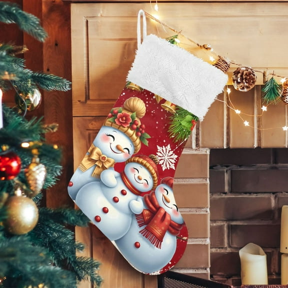 Ryvnso Christmas Stockings Christmas Snowman Bell Snowflake 17.7" Large Stocking Decoration 1 Pack