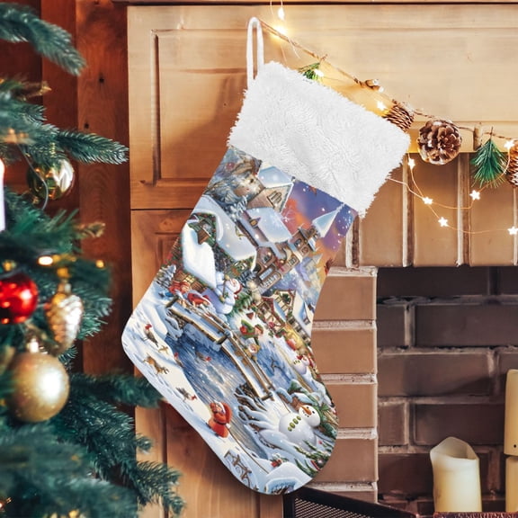 Ryvnso Christmas Stockings Christmas Snowman Cardinals Birds 17.7" Large Stocking Decoration 2 Pack