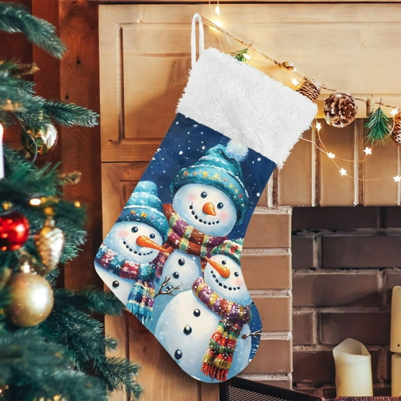 Ryvnso Christmas Stockings Christmas Snowmans Family 17.7" Large Stocking Decoration 1 Pack