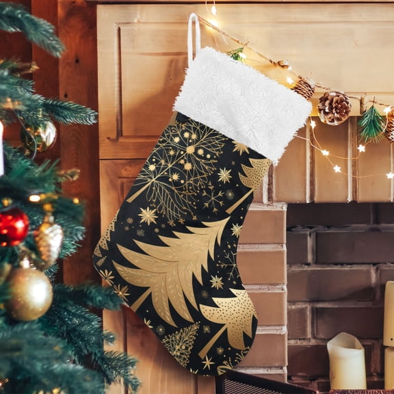 Ryvnso Christmas Stockings Christmas Trees Golden 17.7" Large Stocking Decoration 1 Pack