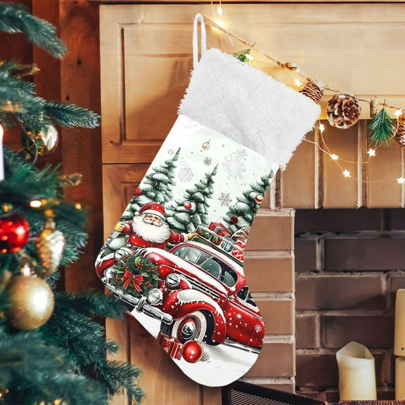Ryvnso Christmas Stockings Christmas Trees Santa Claus 17.7" Large Stocking Decoration 1 Pack