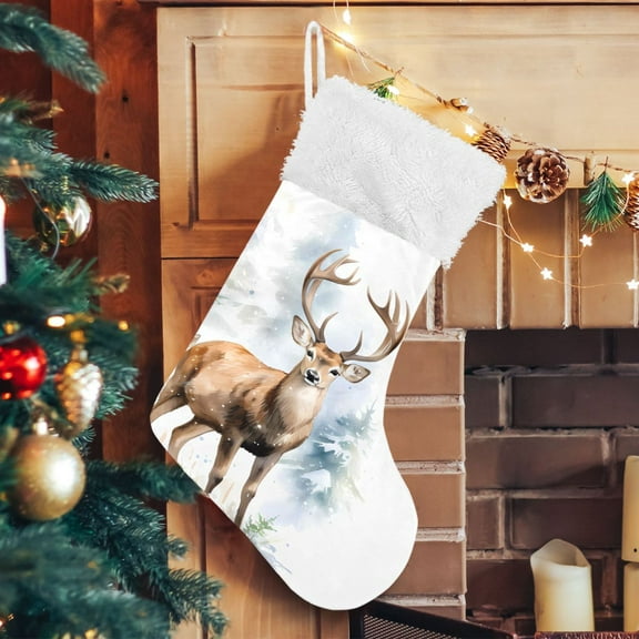 Ryvnso Christmas Stockings Christmas Trees and Deers 17.7" Large Stocking Decoration 1 Pack