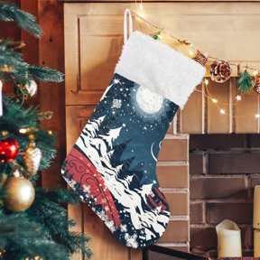 Ryvnso Christmas Stockings Christmas Trees with Moon 17.7" Large Stocking Decoration 1 Pack