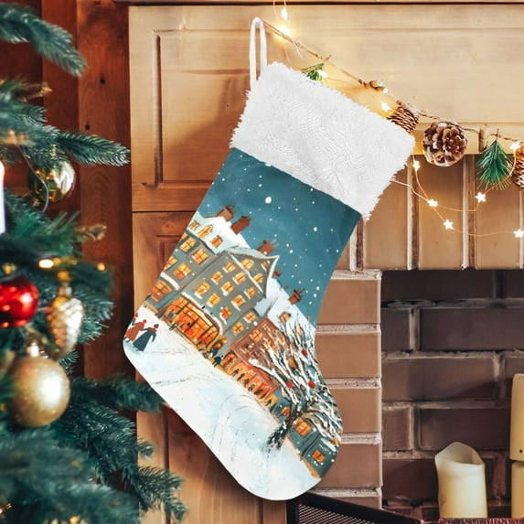 Ryvnso Christmas Stockings Christmas Winter Landscape 17.7" Large Stocking Decoration 1 Pack