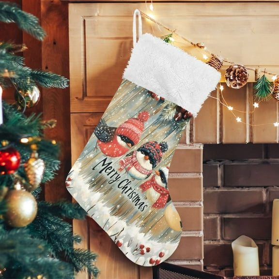 Ryvnso Christmas Stockings Cute Birds in Christmas 17.7" Large Stocking Decoration 1 Pack
