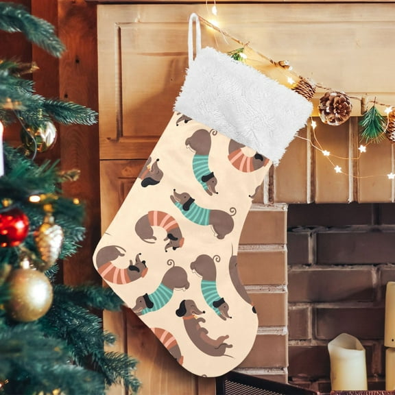Ryvnso Christmas Stockings Cute Dachshund Pattern 17.7" Large Stocking Decoration 1 Pack