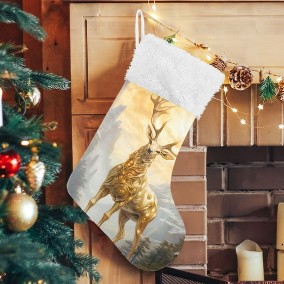 Ryvnso Christmas Stockings Deer with Golden 17.7" Large Stocking Decoration 1 Pack