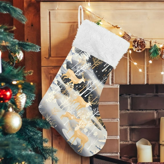 Ryvnso Christmas Stockings Deers and Christmas Trees 17.7" Large Stocking Decoration 2 Pack