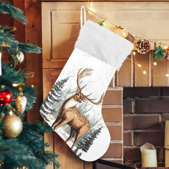 Ryvnso Christmas Stockings Elk Christmas Reindeer 17.7" Large Stocking Decoration 1 Pack