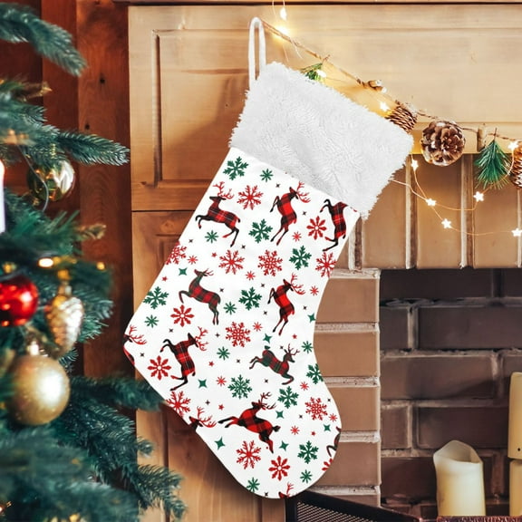 Ryvnso Christmas Stockings Elk Snowflake Reindeers 17.7" Large Stocking Decoration 1 Pack