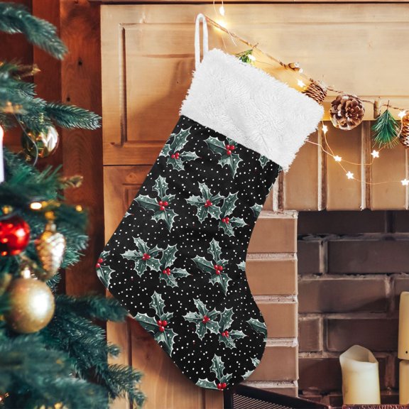 Ryvnso Christmas Stockings Fir Berry Holly Christmas 17.7" Large Stocking Decoration 1 Pack
