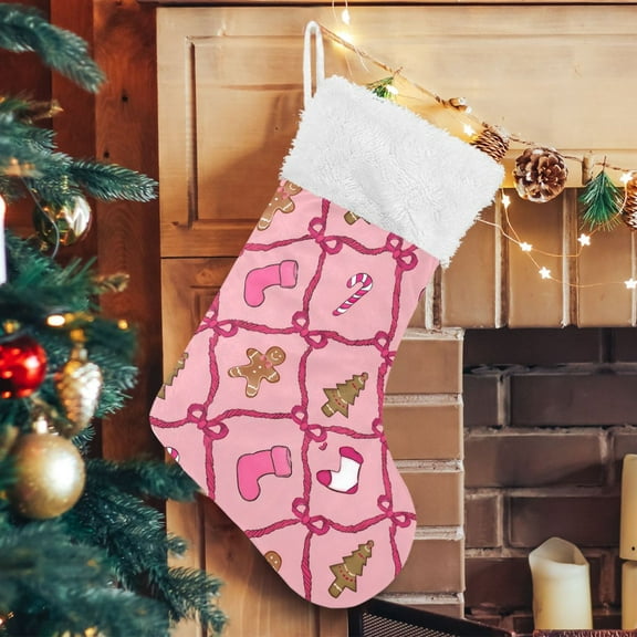 Ryvnso Christmas Stockings Gingerbread Candy Cane 17.7" Large Stocking Decoration 1 Pack