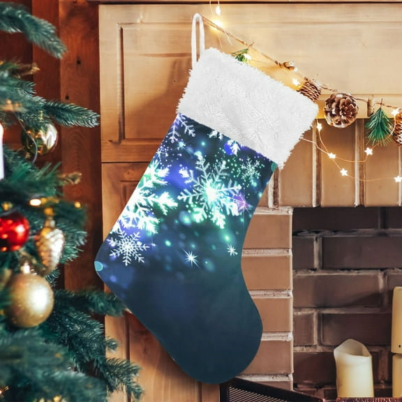 Ryvnso Christmas Stockings Glitter Christmas Snowflakes 17.7" Large Stocking Decoration 1 Pack