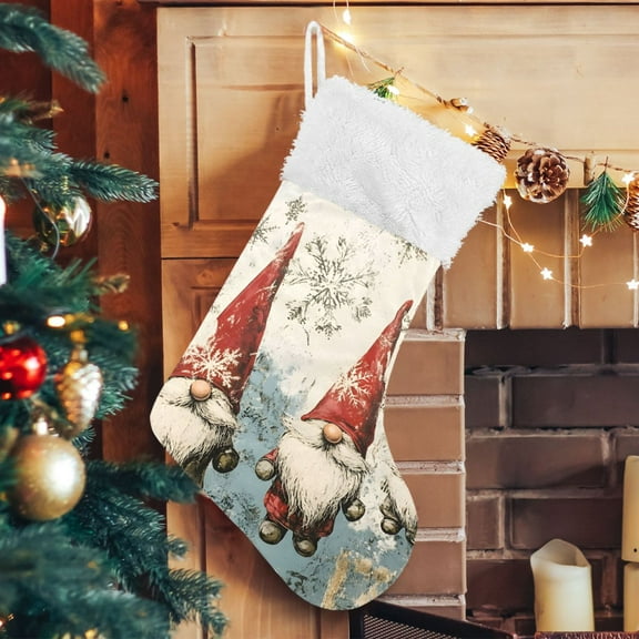 Ryvnso Christmas Stockings Gnomes and Snowflakes Christmas 17.7" Large Stocking Decoration 1 Pack