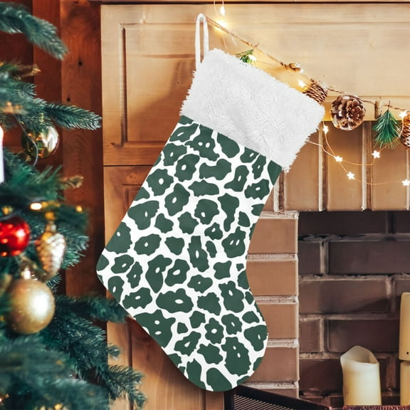 Ryvnso Christmas Stockings Green Leopard Pattern 17.7" Large Stocking Decoration 1 Pack