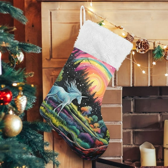 Ryvnso Christmas Stockings Magic with Horse in Rainbow 17.7" Large Stocking Decoration 1 Pack