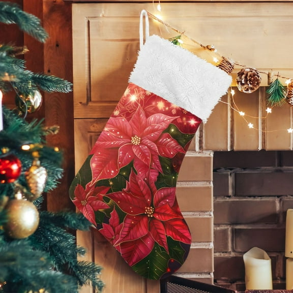 Ryvnso Christmas Stockings Poinsettia Flowers Christmas 17.7" Large Stocking Decoration 1 Pack