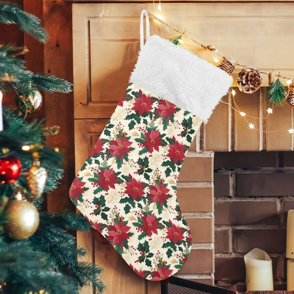 Ryvnso Christmas Stockings Poinsettias Holly Flower 17.7" Large Stocking Decoration 2 Pack
