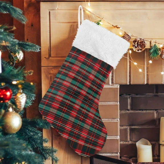 Ryvnso Christmas Stockings Red and Green Check Grid 17.7" Large Stocking Decoration 1 Pack