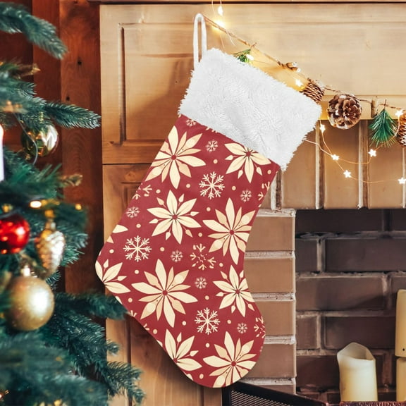 Ryvnso Christmas Stockings Retro Poinsettia Snowflake 17.7" Large Stocking Decoration 1 Pack